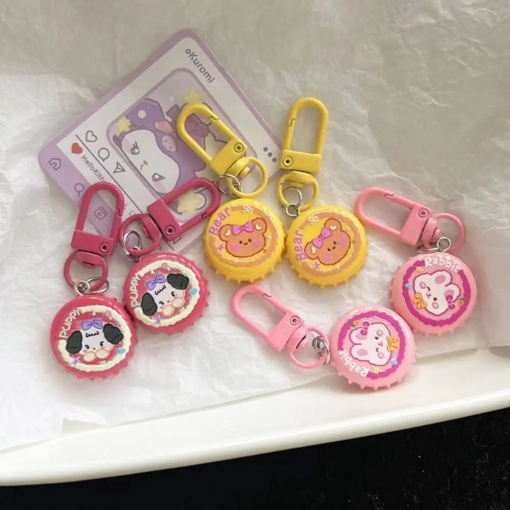 

Bottle Cap KeychainPuppy Keychain Rabbit Pendant Bear Keyring Korean Style Resin Pink Cute Y2K Bag Pendant