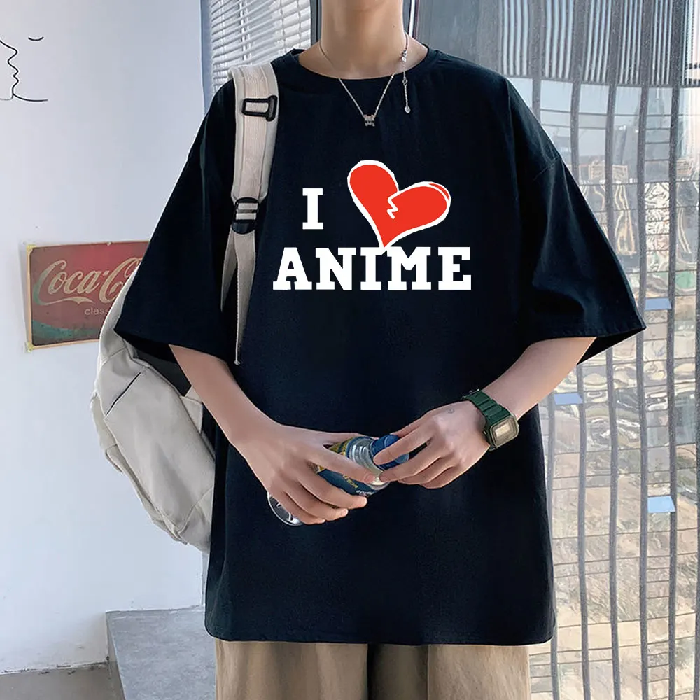 

Funny I Love Anime Graphic Tshirt Men Manga Oversized Short Sleeve O-collar Male Black Cotton T Shirts Unisex Kawaii Streetwear