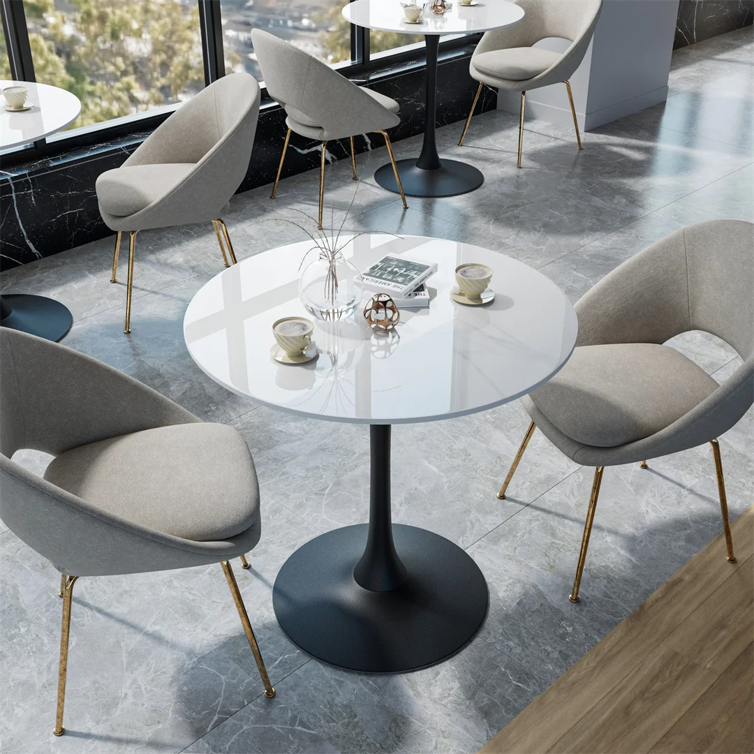 30&rdquo; Round Leisure Black Coffee Table Gold Bar Height Bistro Table Kitchen Dining with Pedestal Base for 2-4 People