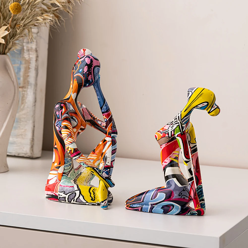 

Modern Home Decoration Painted Figure Figurines Resin Sculpture Aesthetic Living Room Ornament Desktop Accessories Indoor Statue