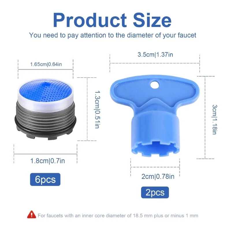 Faucet Aerator 6Pcs Aerator Keys Water Saving Flows Restrictors Insert Replacement Tap Bubblers Sink Filter