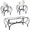 3-Piece Coffee Table Set, Tempered Glass Surface Living Room Sets, Coffee Table & 2 End Side Table, Metal Frame for Living Room 1