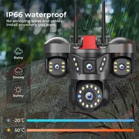 Caméra WiFi de sécurité domestique à 4 objectifs 20MP, 10K, sans fil, 4 écrans, Zoom 16X, PTZ 360 °   Caméras de surveillance Détection automatique du mouvement 4