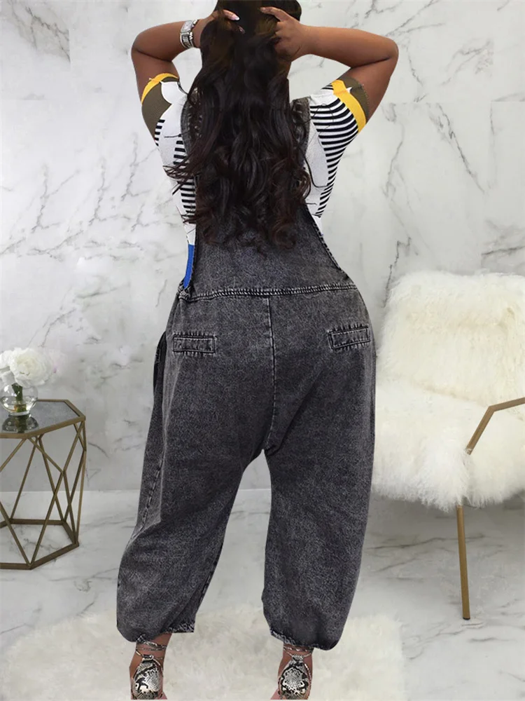 Wmstar Women's Jumpsuit Denim Cargo Pockets One Piece Outfits Wide Leg Black Fashion Streetwear Romper Wholesale Dropshipping