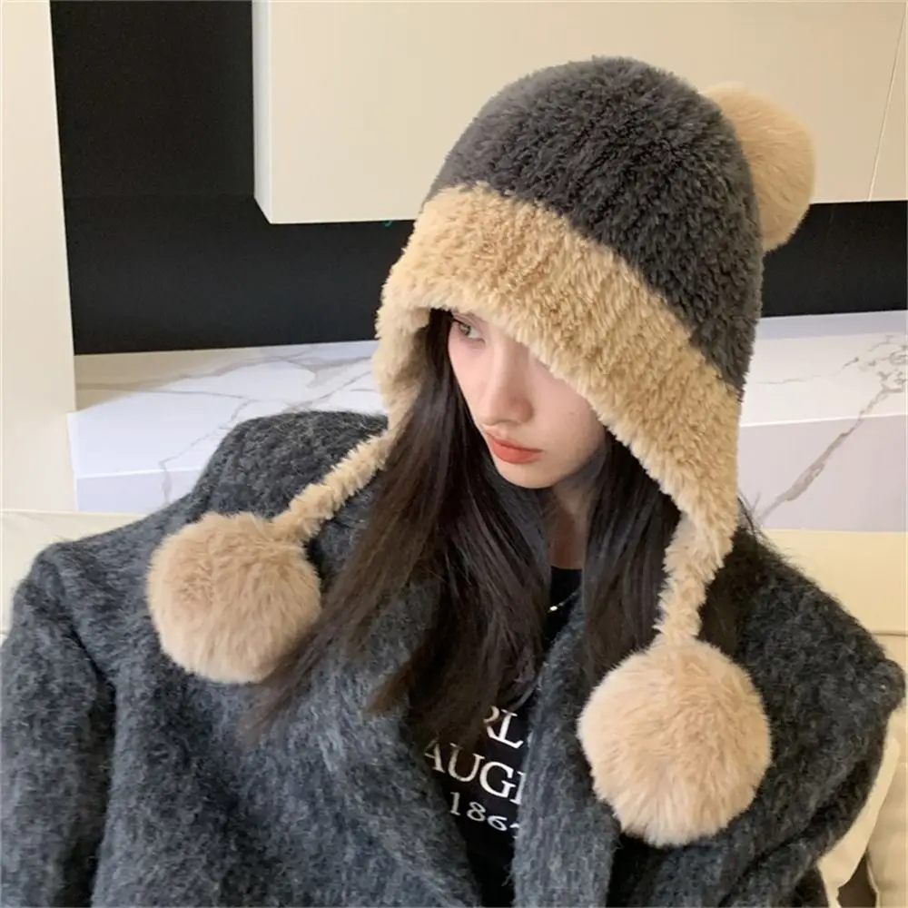 Cute Warm Thickened Hat Windproof Coldproof Solid Color Ear Protection Bonnet Caps for Autumn Winter