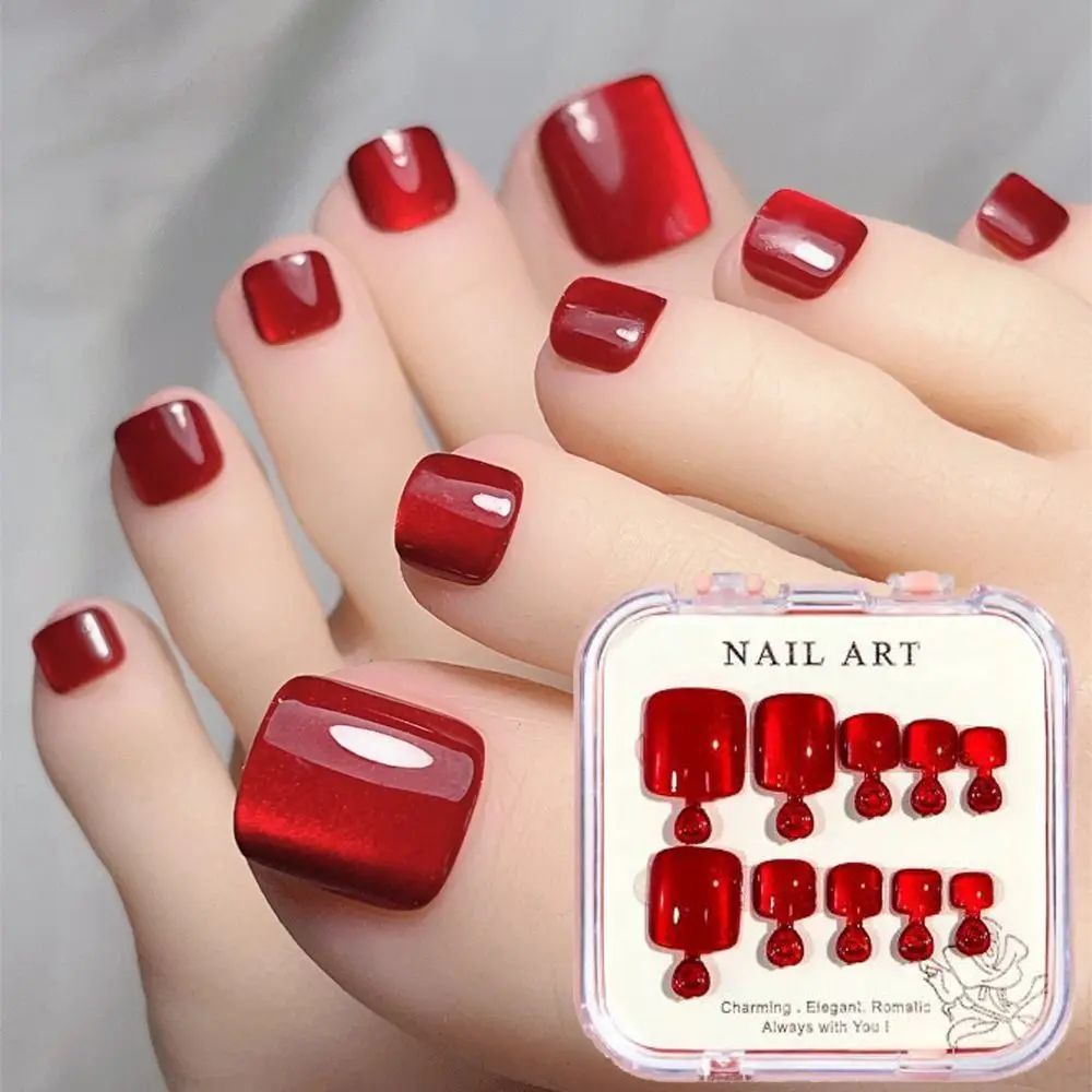 10pcs Aurora Mirror Toe Nails Fake Girls Square Press On Nails For Foot Articficial Acrylic False Toenails Detachable