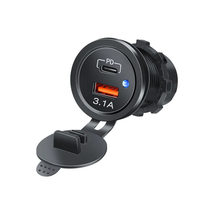 LED 라이트가 있는 PD 3.1A 듀얼 USB 충전기 오토바이 자동차 충전기 파워 소켓 방수형 차량용 트럭 ATV 보트용