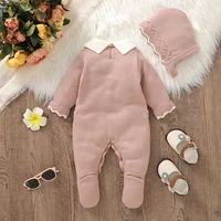 Newborn Baby Romper Hat Sets Knit Infant Boy Jumpsuit Long Sleeve Cute Bow Toddler Clothes 2PC Overalls 0-9M Playsuit Warm Fall 2