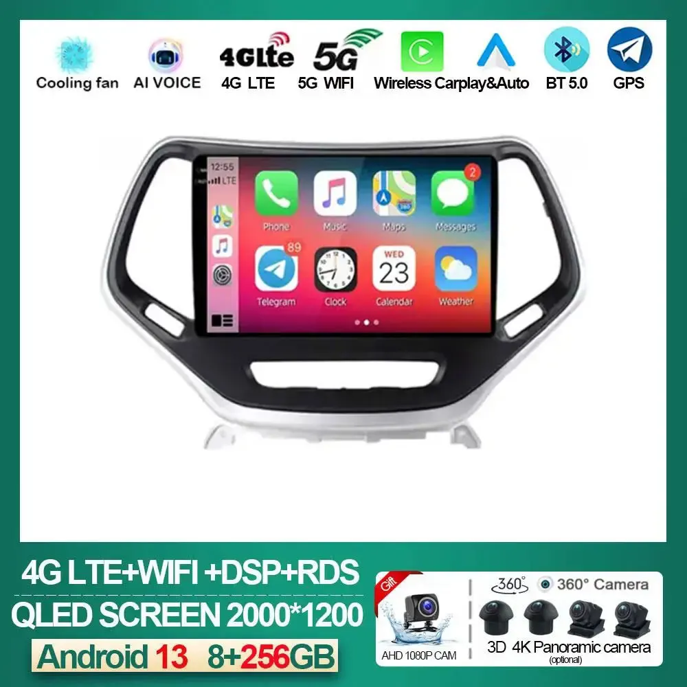 

Android 13 for Jeep Cherokee 5 KL 2014 - 2020 Car Radio Stereo Multimedia Video Player GPS DSP BT No 2din Head Unit CarPlay