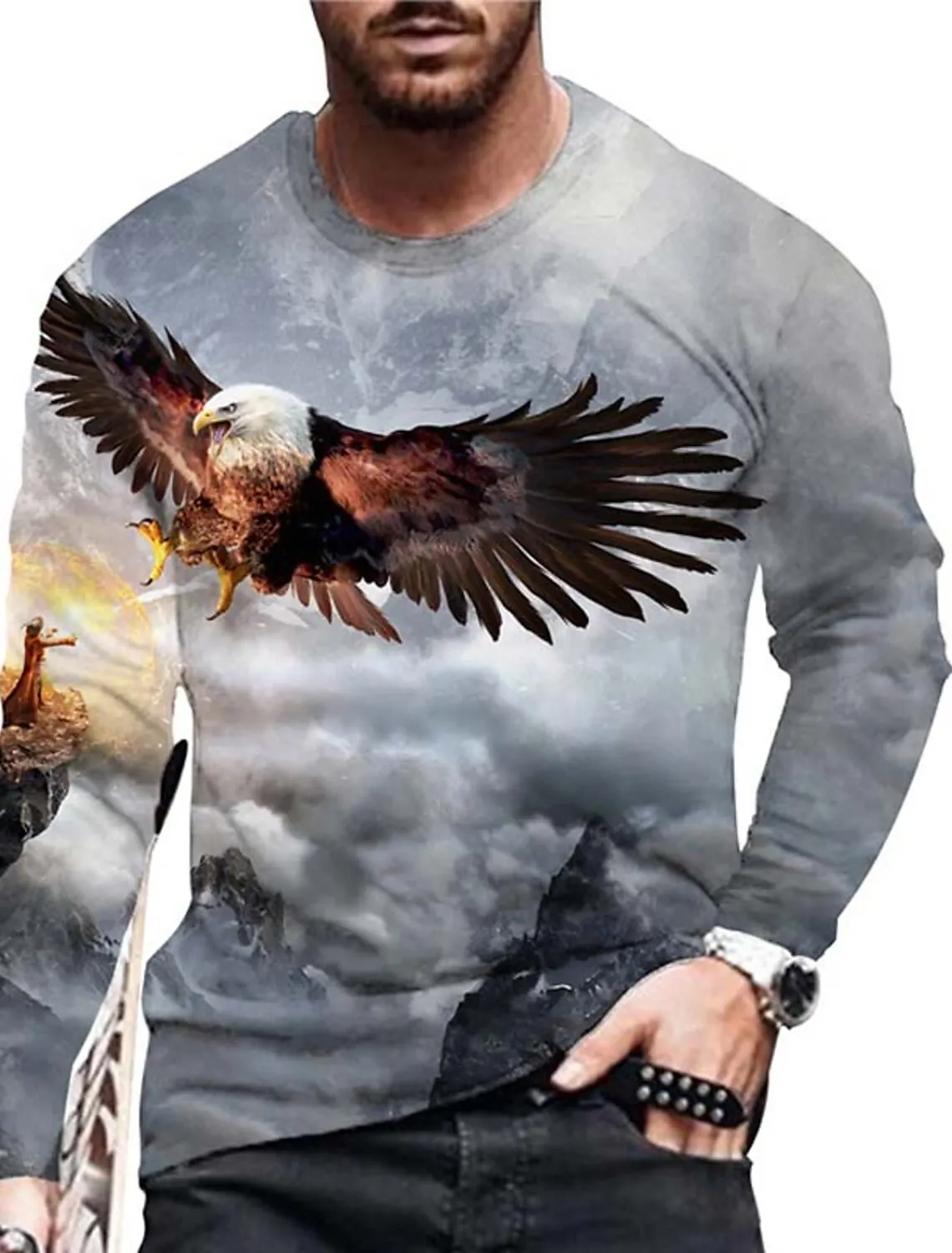 thumbnail image 1 of Camiseta de manga larga para hombre con diseño de mapa del mundo en 3D para deportes de ocio, fitness, retro, clásica, de manga larga, para deportes al aire libre, de gran tamaño y cálida, 1 of 5