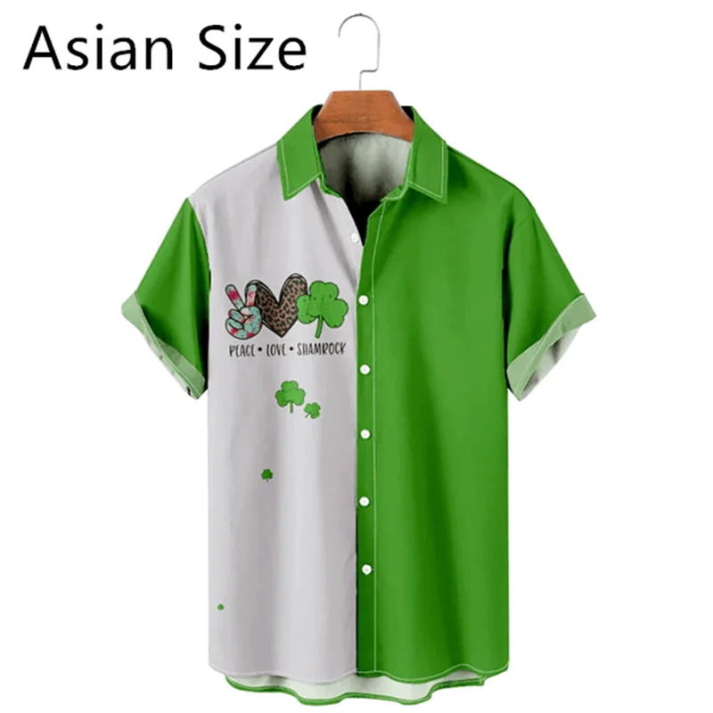 Simple St. Patrick's Day 3D Printed Shirts For Men Summer Casual Short Sleeve Lapel Button Shirt Loose Holiday Gift Blouse Tops 4