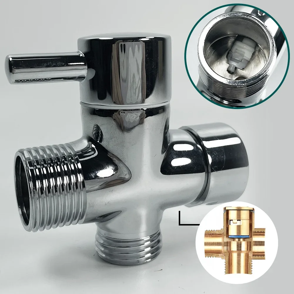 Shower Head Diverter Valve Faucet Valve Chrome Brass Bathroom Toilet Bidet G1/2" T-adapter Shower Diverter Valve 3 Way Shower Faucet Tee Connector Valve Tool