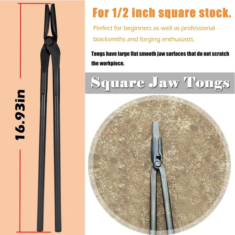 Blacksmithing Forge Tongs Kit 5PCS For Knife Making Tongs, - Flat & Square Jaw & Bolt & Blade & Wolf Jaw Tongs 6