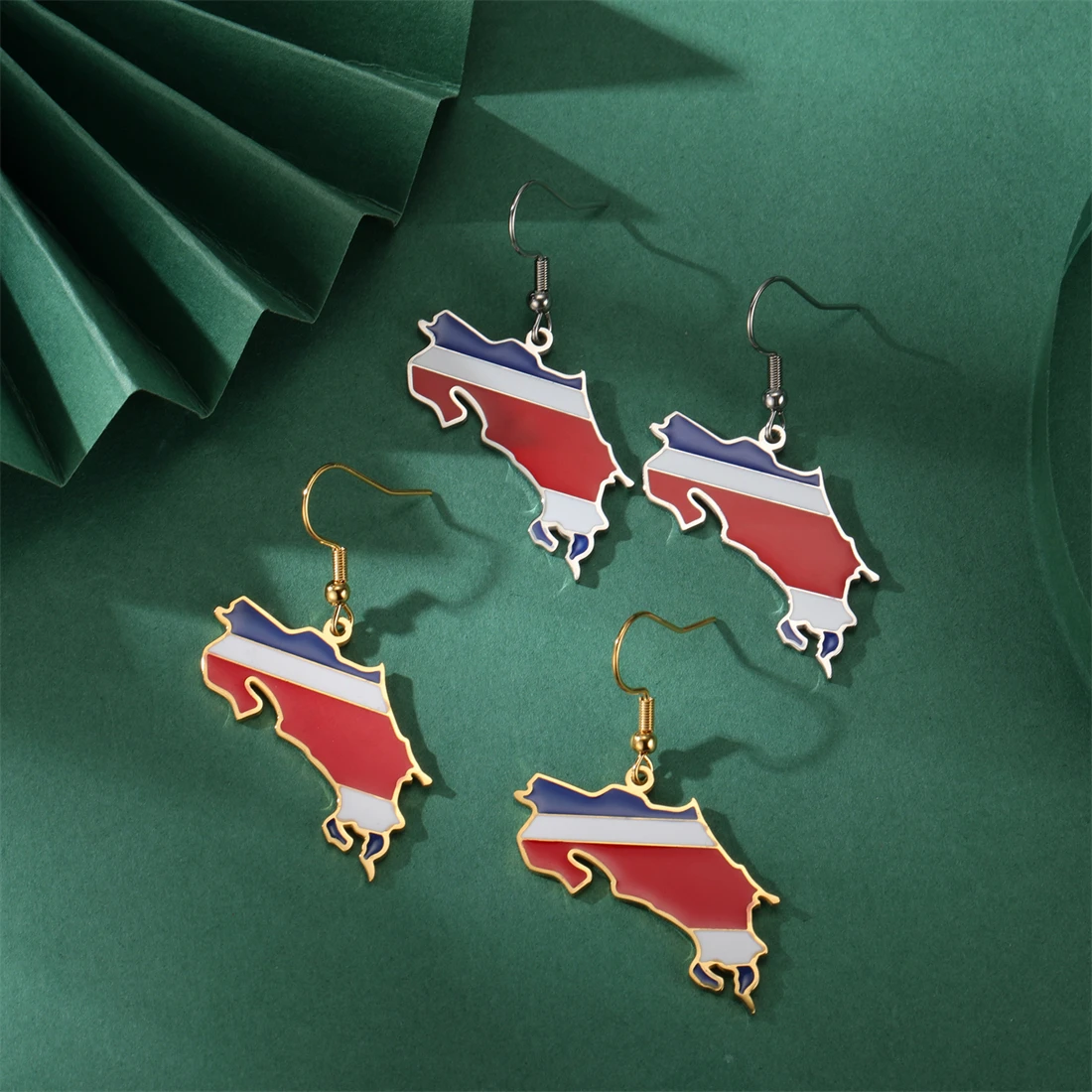 EUEAVAN Drip Oil Costa Rica Map Earrings For Women Stainless Steel Costa Rica Flag Pendant Charm Fashion Party Jewelry Gifts 4