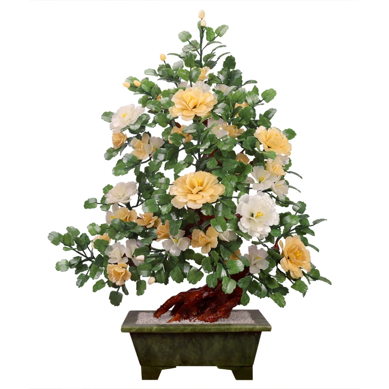 

Natural Jade Large High-End Entry Lux Peony Flower Living Room and Home Decorations Jade Carving Crafts Desktop Big Decorations