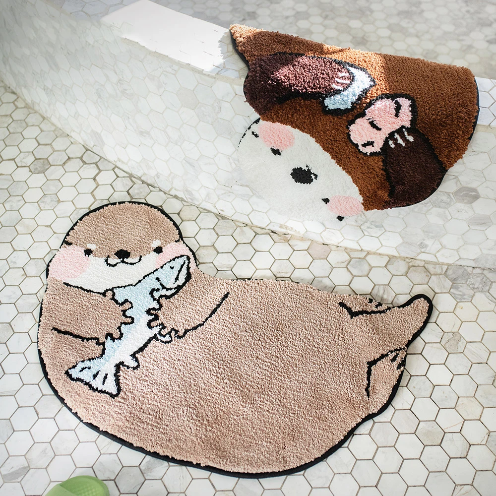 Otter Shaped Rug Animals Bath Mat Area Rug Non-Slip Bathroom Door Mat for Bedroom Bathroom Kitchen Cartoon Area Rug degree rotating cartoon water strainers kitchen faucet saving water sprayers quality colanders water saving faucet