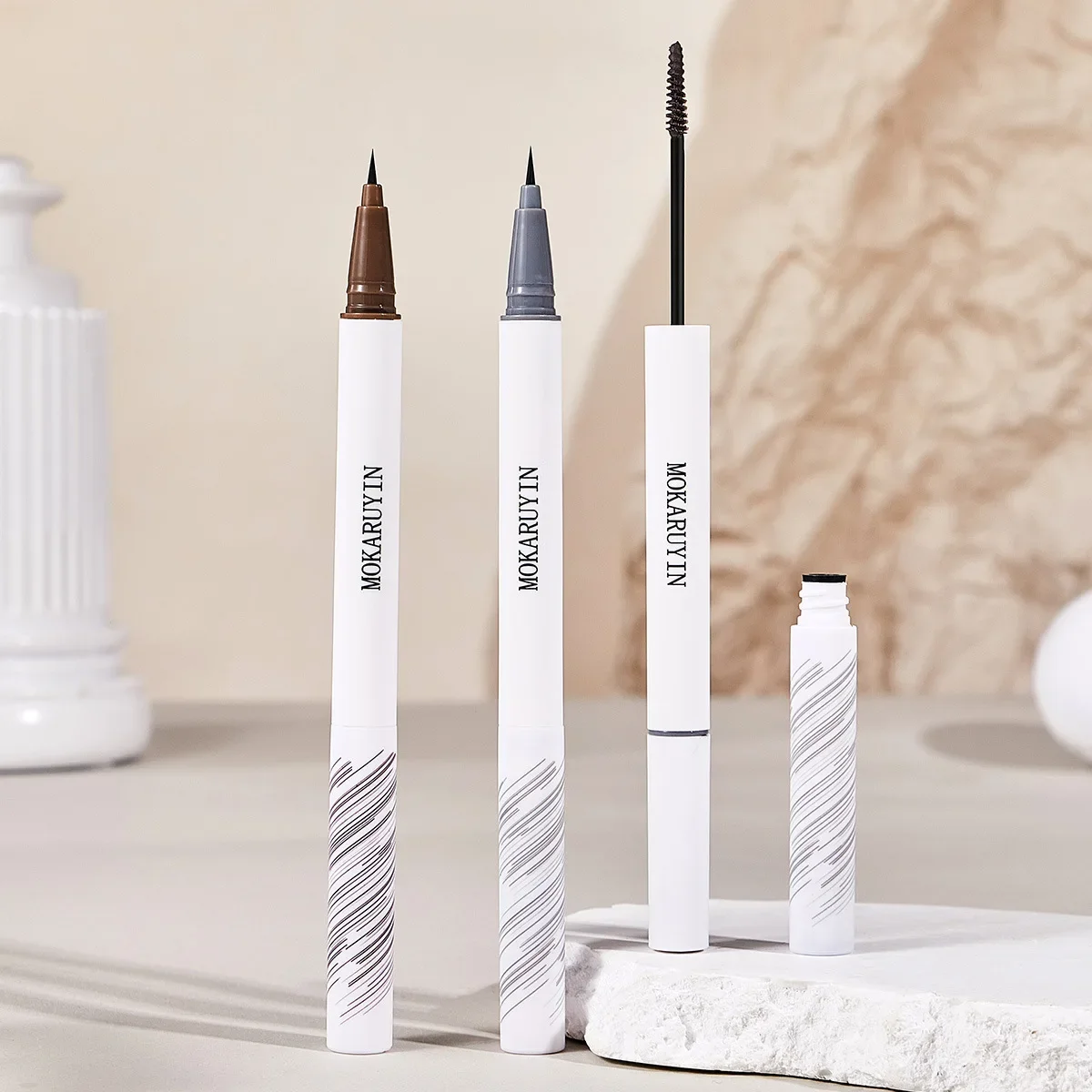 Waterproof Double-headed Liquid Eyebrow Pencil Long Lasting Easy To Color Dye Brow Cream 2 in1 Lying Silkworm Eyeliner Cosmetics 6