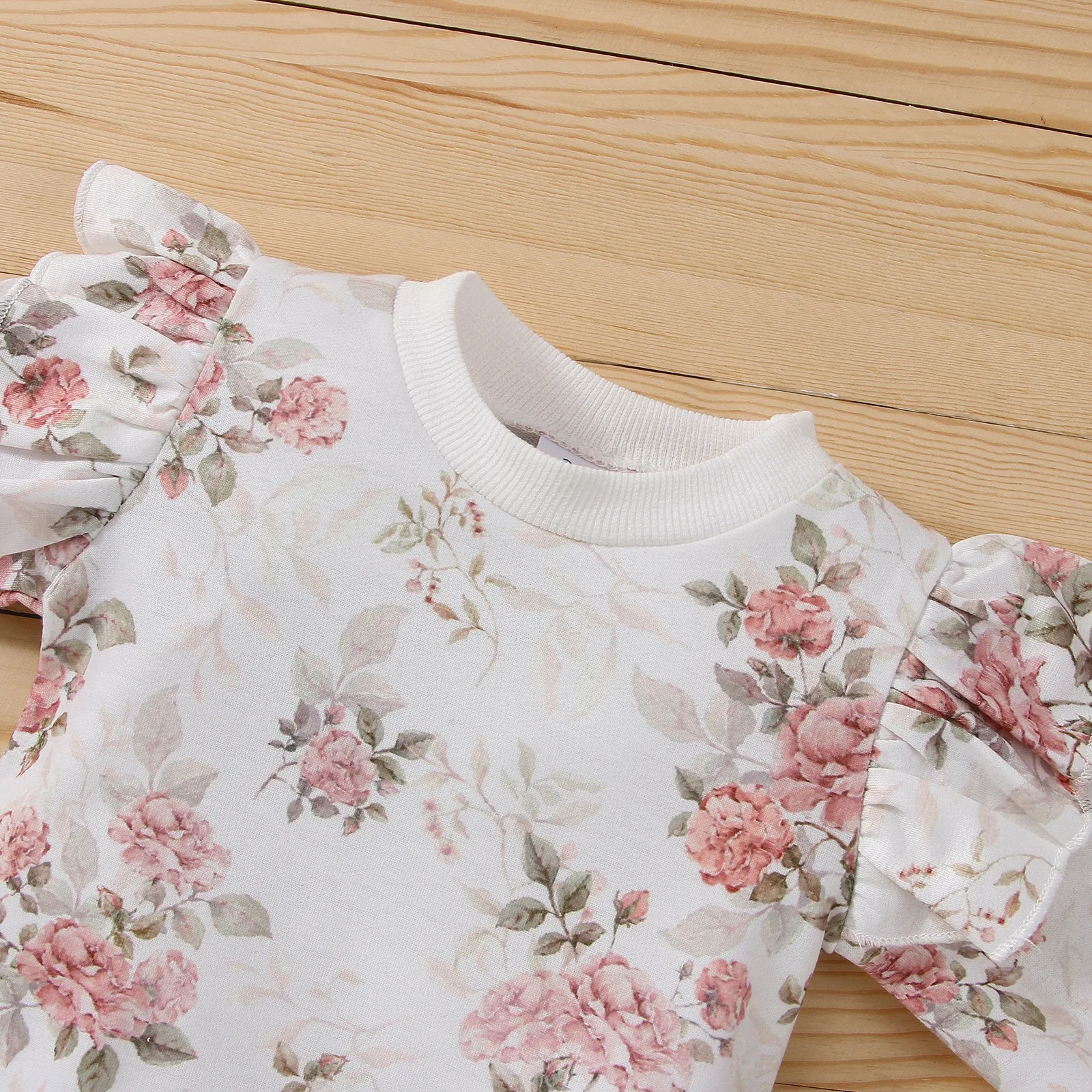 Completo Set Abbigliamento Neonato/a 0-18M: Tutina Floreale a Maniche Lunghe in Cotone e Pantaloni - 2 Pezzi Primavera Autunno - immagine 2