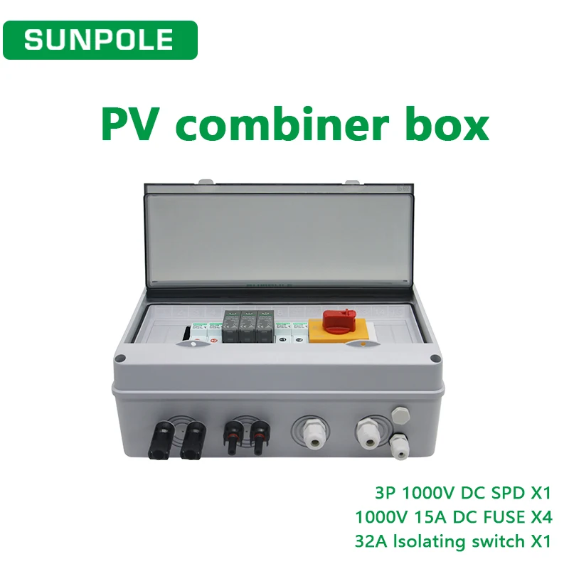 2 input 1 output DC1000V PV Combiner Box Solar photovoltaic With Lightning Protection Fuse SPD Isolator Switch Waterproof Box
