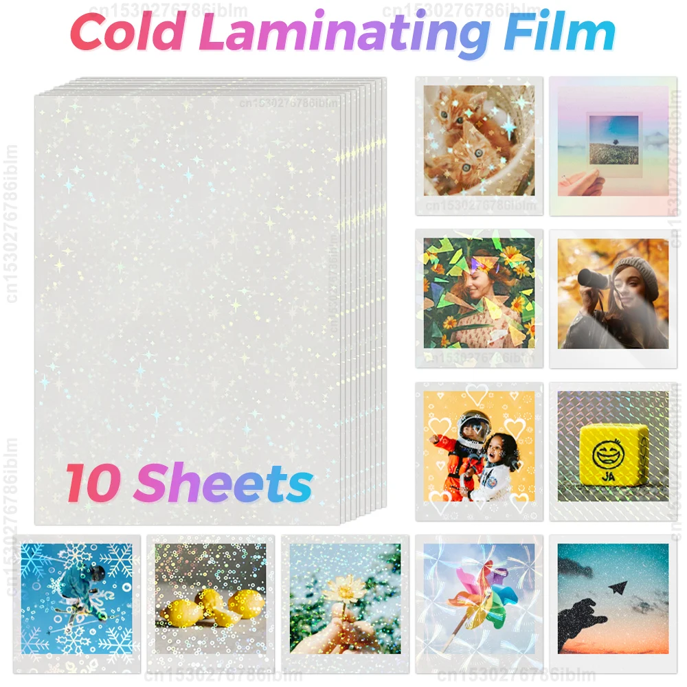 Hologram Star Cold Laminating Film lamination film A4 Broken Glass Dot Self-adhesive Paper Film DIY Package Card Photo Laminating 10 Sheets