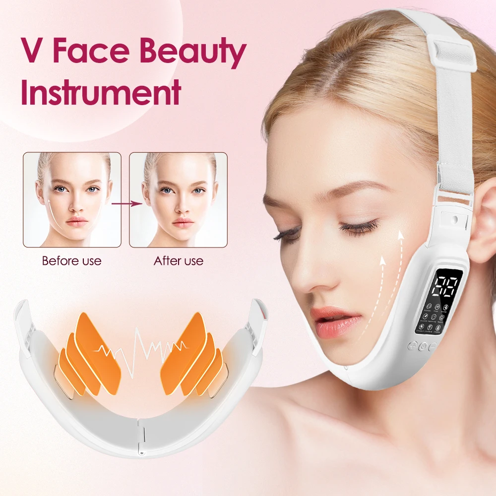 Microcurrent V-Face Face Lift Device Ringiovanimento Della Pelle Riscaldato Doppio Mento V Massaggiatore A Vibrazione Del Viso Telecomando Wireless