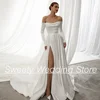 Wedding Dress 2024 New Arrival Long Sleeves Boat Neck Pearl Slit Satin Bridal Gown Court Train A Line Bride Dresses for Woman 1
