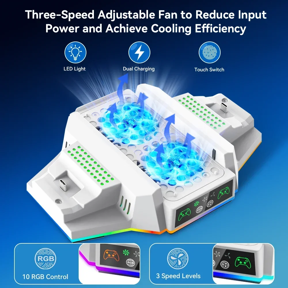 Cooling Stand for Xbox Series S Console with 3 Level Adjustable Speed Charger Base for Xbox Series S/X Controller with LED Light