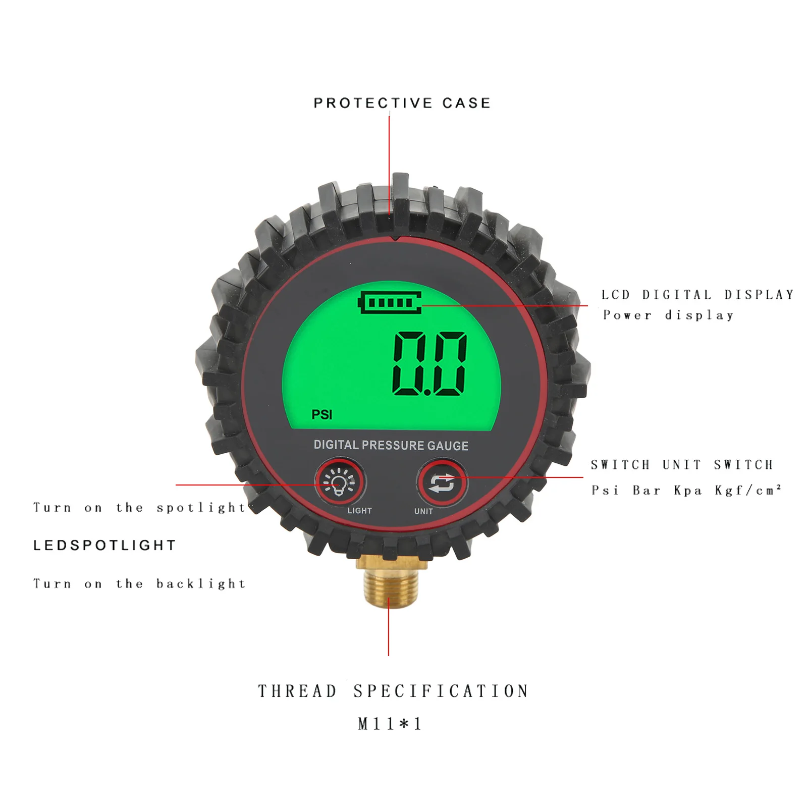 차량용 디지털 압력 게이지, 대형 LCD 디지털 화면, 빠른 판독, 트럭용 3 255 PSI 압력 저항