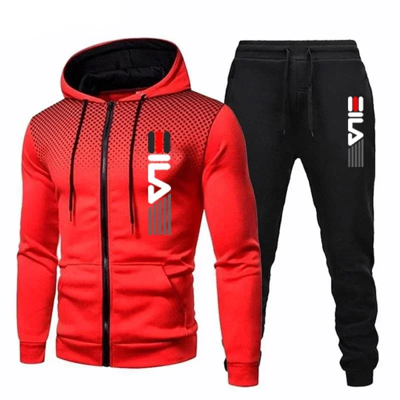 PlatiNum polka dot zipper printed hooded sweatshirt and pants set styling example