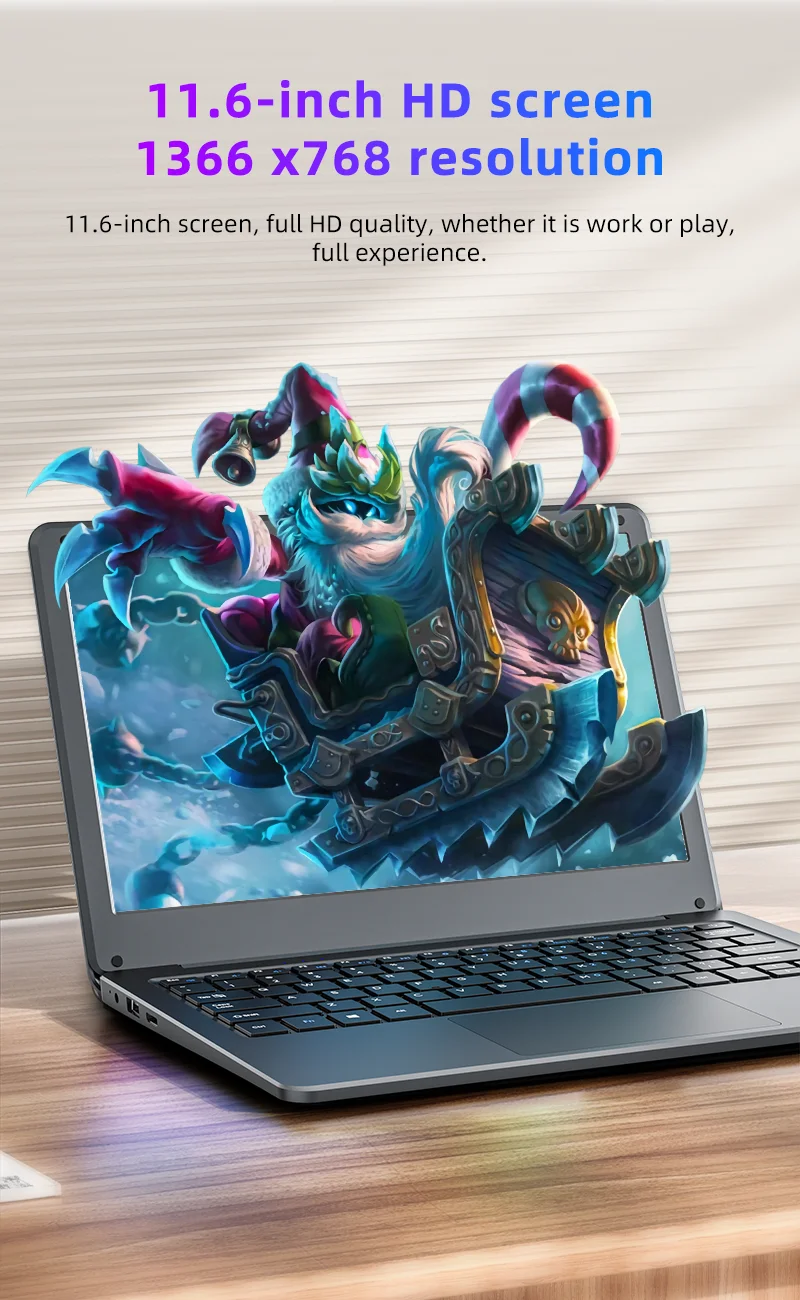 JOHNKANG 11.6 Inch Mini Laptop Intel Celeron N4000 8G RAM 128G 256G SSD Wifi Office Study Black Portable Ultraslim Pocket Laptop