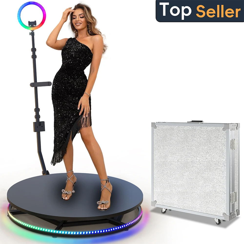 

Rotating 360 Photo Booth 360 video degrees Set with Golden Carpet Stable Metal Platform PhotoBooth 360 Machine Wedding Party