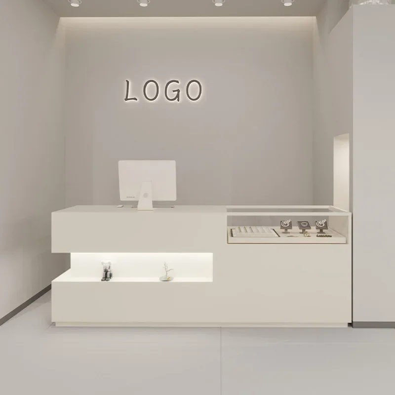 Receptionist Front Desk Salon Reception Bank Aesthetic Furniture Bureau Luxury Tempered Glass Help Vintage Office Professional