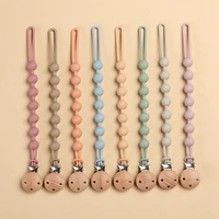 Beech Wood Chew Bead Pacifier Clips Dummy Chain Holder Newborn Soother Chains Nipple Holder For Babies Teething Toy Baby Chew 1