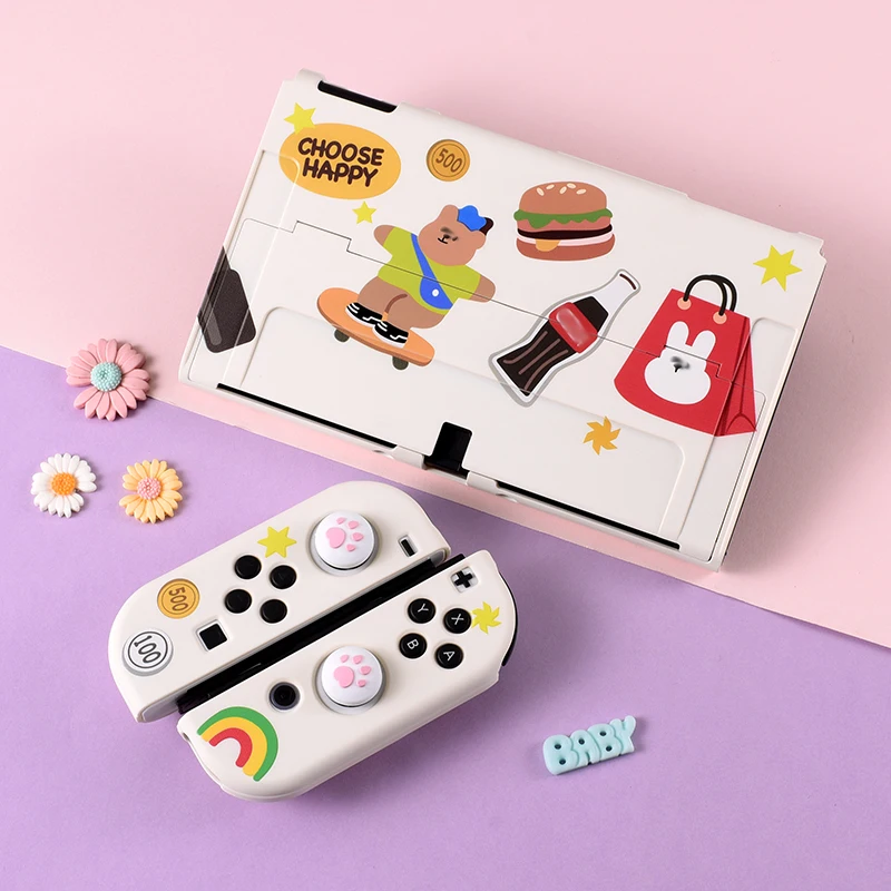 Switch Oled Custodia Protettiva Simpatico Orso Custodia Rigida Per Pc Con Tappi Per Impugnatura Per Nintendo Switch Oled Ns Joycon Accessori Console