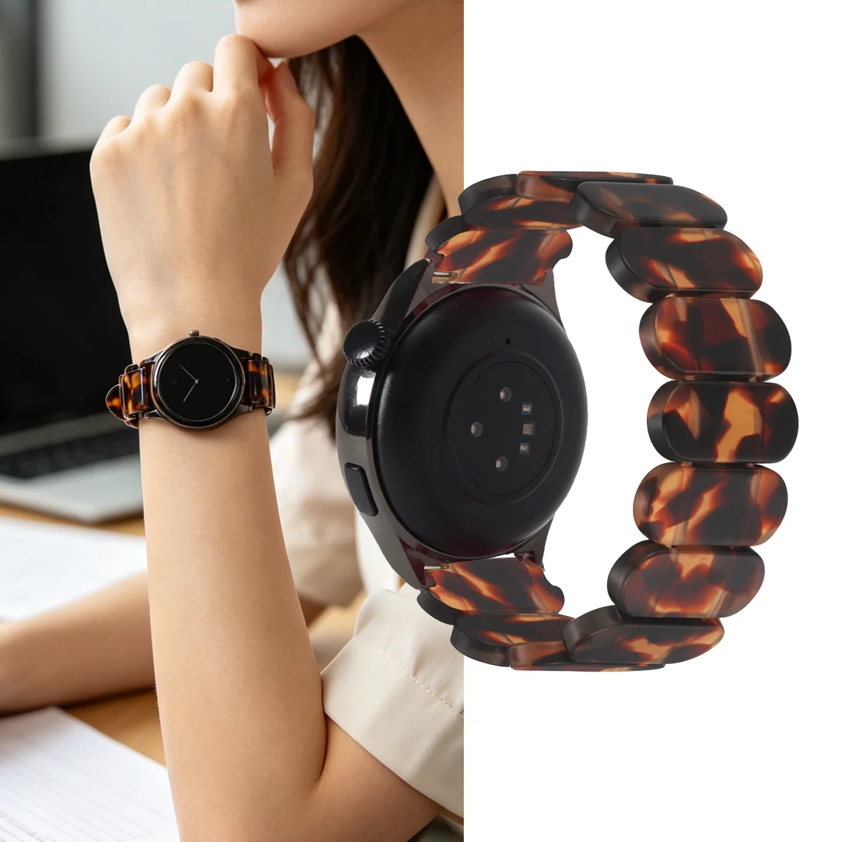 Resin Beaded Elastic Bracelet Band for Smartwatches (40mm/44mm)