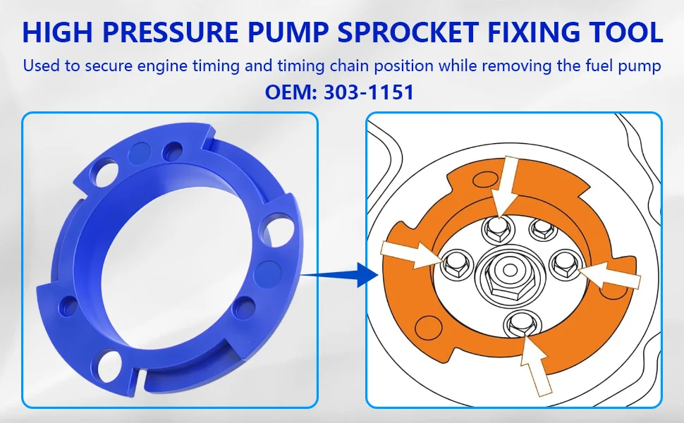 Werkzeug zum Ein- und Ausbau des Steuerkettenradverriegelungssystems und der Einspritzpumpe für Dieselmotoren, geeignet für Ford 2.0 TDDi TDCi OEM 303-682. – Detail 2