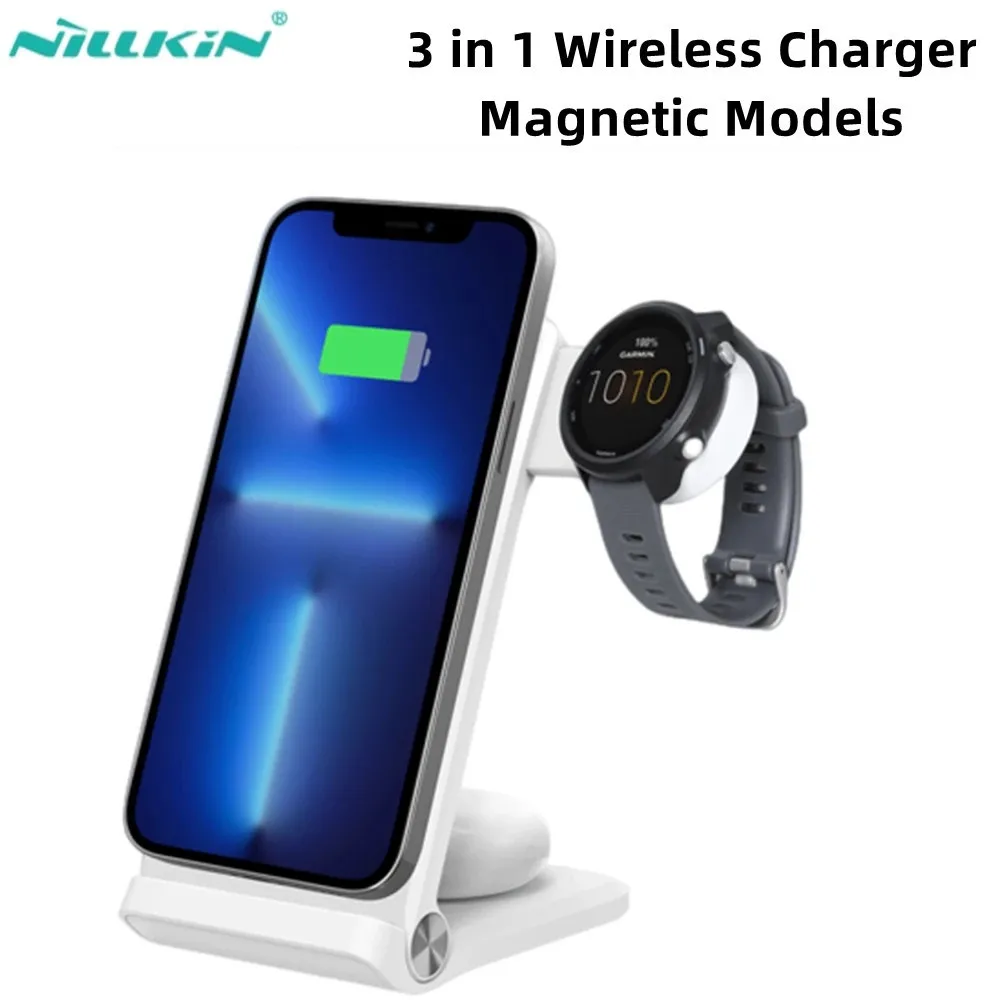 

NILLKIN 3-in-1Wireless Charger Stand Magnetic Style For iphone 13 AirPods Pro/Samsung Galaxy S22/For Samsung/Huawei/Garmin Watch