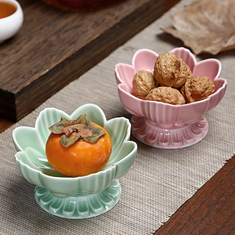 Creative Three-dimensional Lotus Ceramic Fruit Plate Living Room Desktop Candy Biscuit Indoor Plate Sundries Storage Dish Modern 5