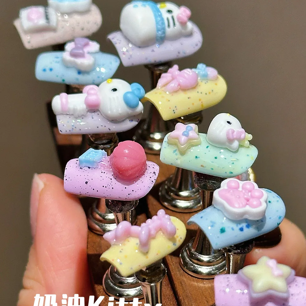 3D 귀여운 헬로키티 네일 조각 몰드 러브 보우낫 실리콘 헬로키티 네일 아트 몰드 홈메이드 키티 몰드 네일 스텐실 DIY&*