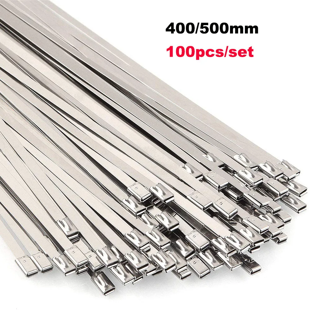 304#Stainless Steel Cable Ties Length 400/500mm Self-Locking Cable Zip Tie Multi-Purpose Metal Exhaust Wrap Locking 100Pcs Ties cable ties cable tie nylon cable ties nylon zip ties