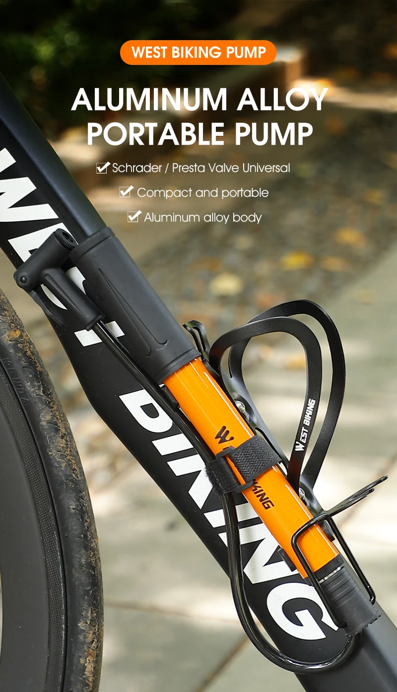 Description Picture 4 of itemWEST BIKING Bike Pump Aluminum Alloy Bicycle Hand Air Pump Ball Tire Inflator Schrader Presta Valve MTB Road Cycling Pump