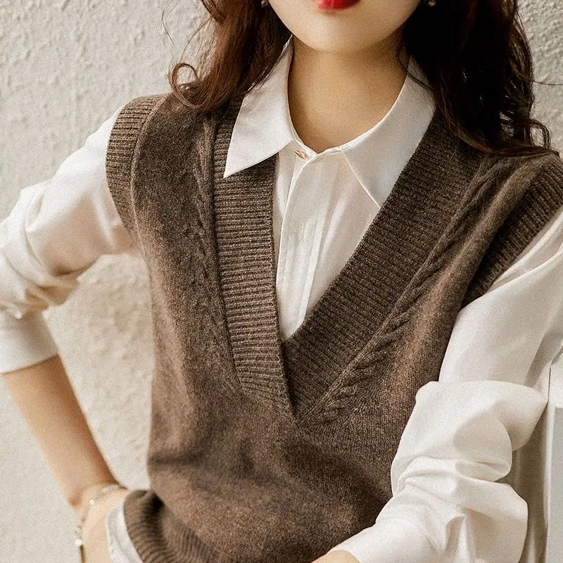

Vest Knitted Top Women's Early Autumn 2023 New Loose Versatile Pullover Sweater Fashion Solid Color Warm Sleeveless Vest H60