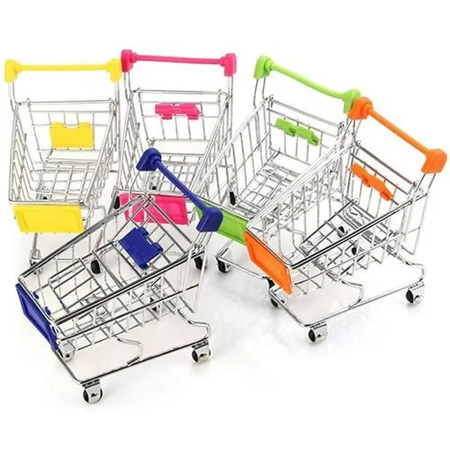 baby pretend toy Supermarket Hand Trolley Mini Shopping Cart Desktop Decoration Storage Toy Gift Dollhouse Furniture Accessories 1