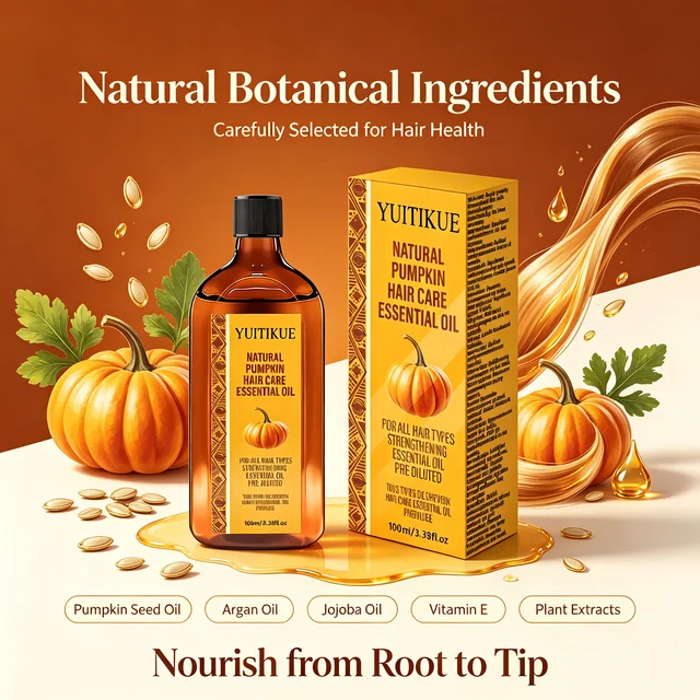 100ml Pumpkin Hair Essential Oil Natural Formula Hydrate Scalp Smooth Split Ends Strengthen Thin Fragile All Types Hair
