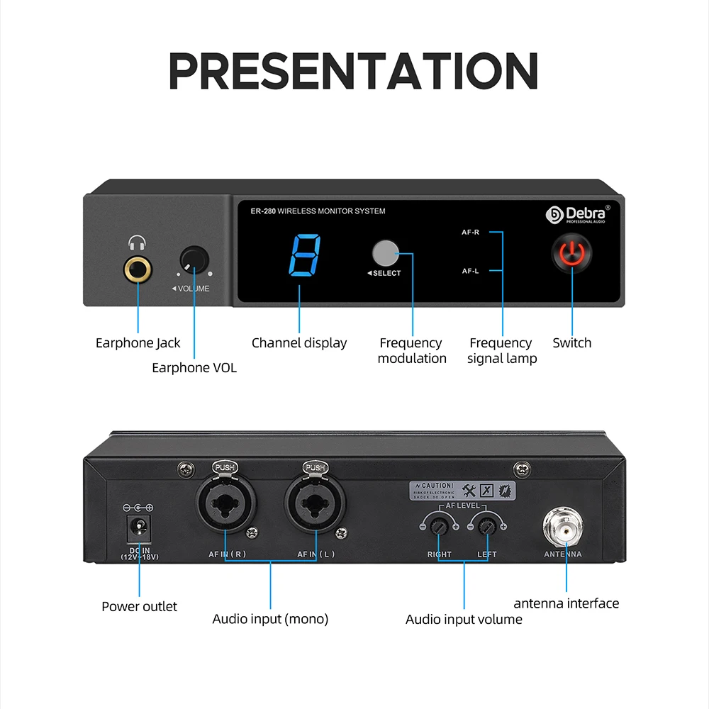 Debra UHF Wireless In Ear Monitor System ER-280 500-700mHz With Multiple Transmitter for Small Concerts And Home Theater. wireless in ear monitor