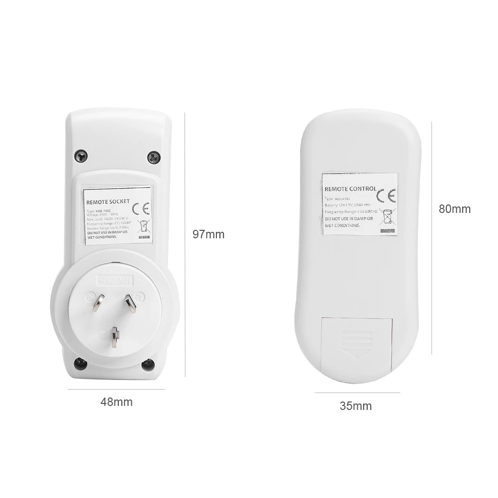 433.92MHz Wireless Remote Control 240V 50Hz Wireless Remote Control Socket On/Off Smart Power Outlet Portable for Light Lamp