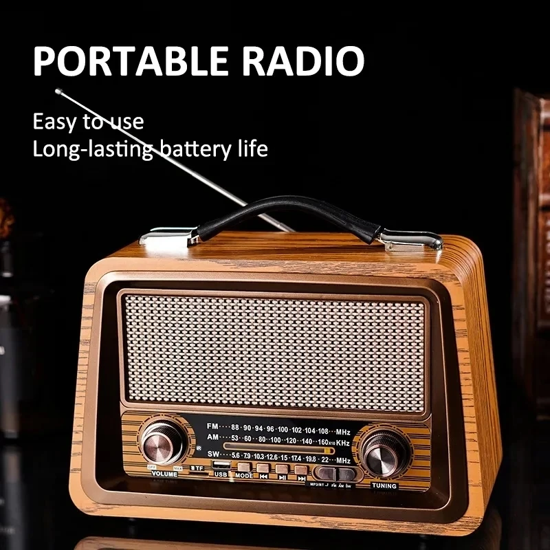 Портативный деревянный ретро-радиоприемник, Беспроводная Bluetooth-колонка, Hi-Fi стерео AM/FM/SW, радиоприемник, плеер с USB/TF-картой, MP3, в классическом стиле