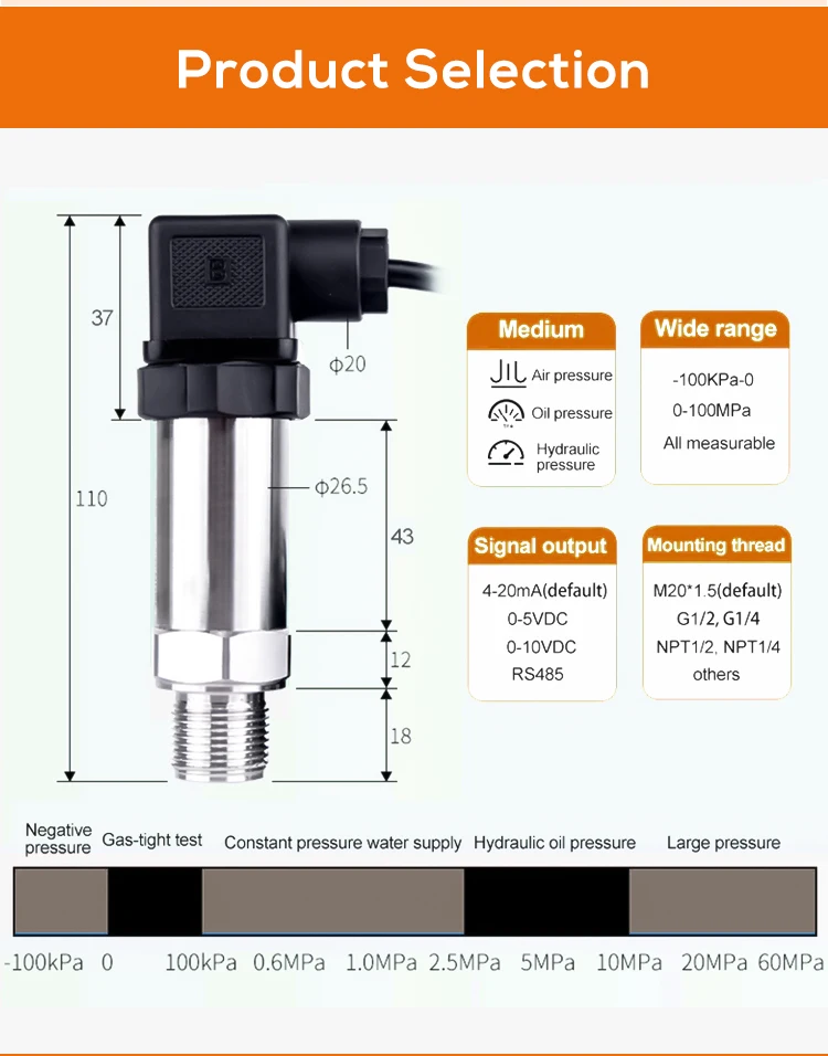 0.5% Pressure Sensor Oil Pressure Transmitter Water Air Gas Pressure Transducer