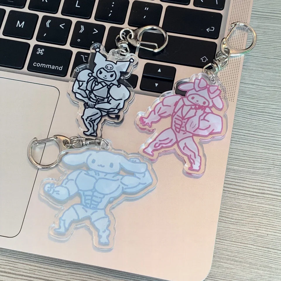 

Creative Muscle Man New Cartoon Role Play Mymelody Key Chain Sanrio Accessories Backpack Pendant Fitness People Essential Gifts