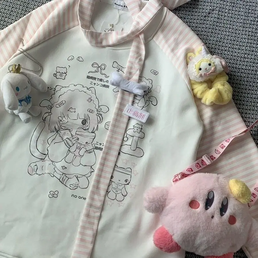Sweet Kitten Print Graphic Tshirts O-neck Pink Striped Long Sleeve Sweatershirt Female Cute Japanese Y2k Top Aesthetic Ropa 11 Se5a447d9beb8441a97b43aa3e4972b63v